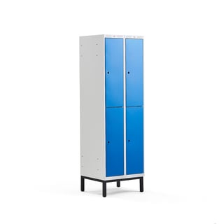 Locker 2-deurs CLASSIC, potenframe, 2 modules, 1940 x 600 x 550 mm, blauw