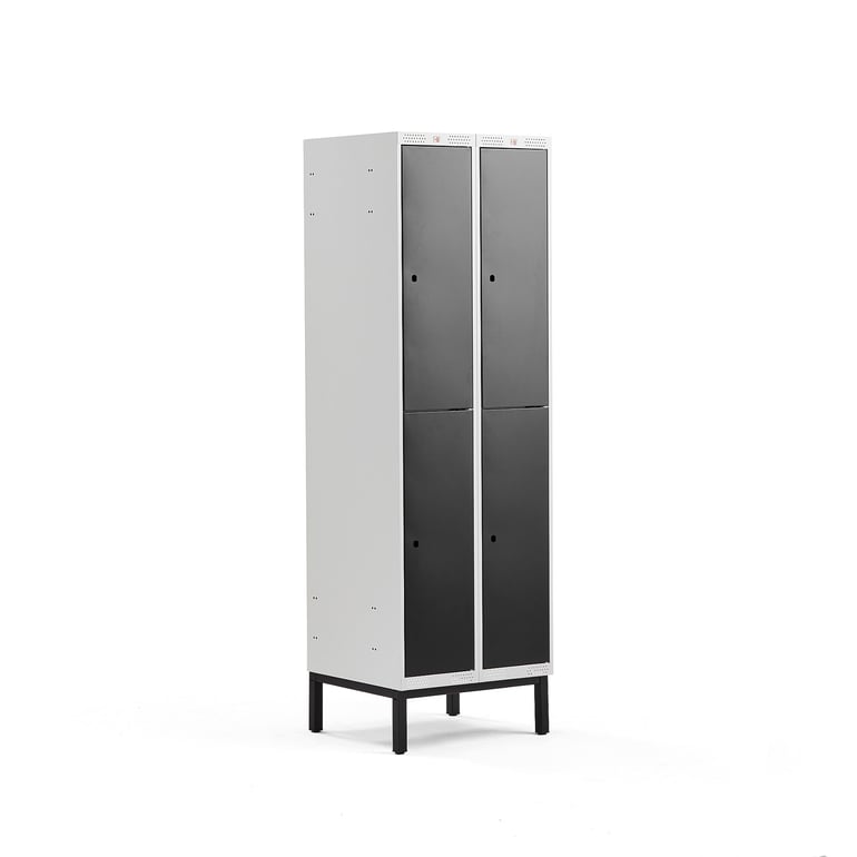 2 door locker CLASSIC, leg frame, 2 modules, 1940x600x550mm, black | AJ ...