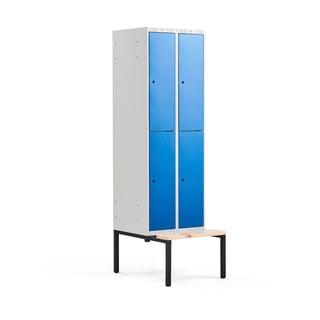 Locker 2-deurs CLASSIC, zitbank, 2 modules, 2120 x 600 x 550 mm, blauw