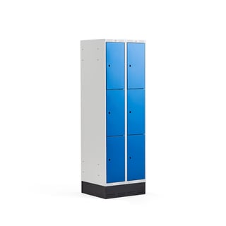 Locker 3-deurs CLASSIC, sokkel, 2 modules, 1890 x 600 x 550 mm, blauw