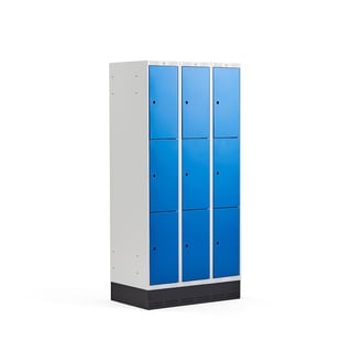 3 door locker CLASSIC, skirting base, 3 modules, 1890x900x550mm, blue