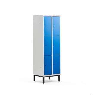 Locker 3-deurs CLASSIC, potenframe, 2 modules, 1940 x 600 x 550 mm, blauw