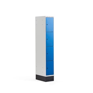 Locker 4-deurs CLASSIC, sokkel, 1 module, 1890 x 300 x 550 mm, blauw