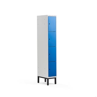Locker 4-deurs CLASSIC, potenframe, 1 module, 1940 x 300 x 550 mm, blauw
