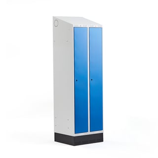 Hoge locker CLASSIC, sokkel, 2 modules, 2050 x 600 x 550 mm, blauw
