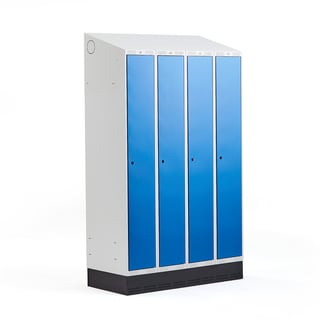 Full length locker CLASSIC, skirting base, 4 modules, 2050x1200x550mm, blue