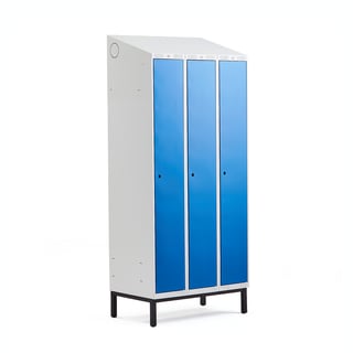 Full length locker CLASSIC, leg frame, 3 modules, 2100x900x550mm, blue