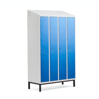 Full length locker CLASSIC, leg frame, 4 modules, 2100x1200x550mm, blue