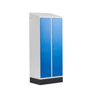 Garderobna omara CLASSIC, s podstavkom, 2 sekciji, 2050x800x550mm, modra