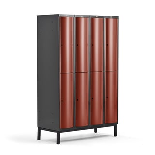 Clothes locker CURVE, leg frame, 4 x 2 doors, 1940x1200x550 mm, red
