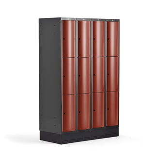 Šatňová skrinka CURVE, so soklom, 4x3 dvere, 1890x1200x550 mm, červená