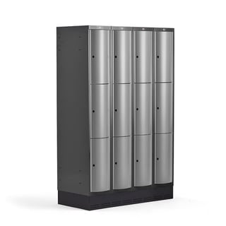 Clothes locker CURVE, skirting, 4 x 3 doors, 1890x1200x550 mm, grey