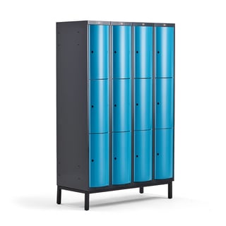 Clothes locker CURVE, leg frame, 4 x 3 doors, 1940x1200x550 mm, blue