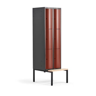 Garderobna omara CURVE, s klopjo, 2 x 3 vrata,  2120x600x550 mm, rdeča