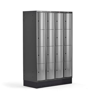 Clothes locker CURVE, skirting, 4 x 4 doors, 1890x1200x550 mm, grey