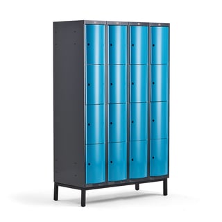 Clothes locker CURVE, leg frame, 4 x 4 doors, 1940x1200x550 mm, blue