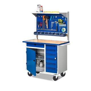 Workbench FLEX with complete rear assembly, mobile, 7 drawers