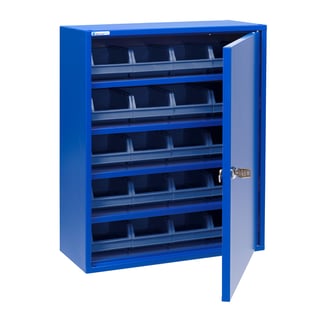 Small storage cabinet SERVE with bins, 580x470x205 mm, blue
