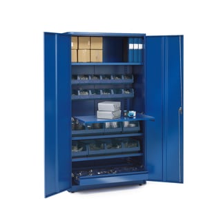 Szafa warsztatowa SUPPLY, z wyposażeniem, zamykana na klucz, 1900x1020x500 mm, niebieski