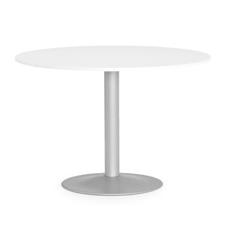 Round canteen table LILY, Ø 1100 x 750 mm, white, alu grey