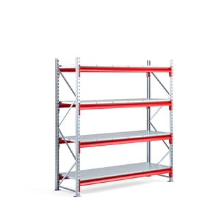 Widespan shelving TOUGH, basic unit, 2000x1900x600 mm, 4 steel shelves
