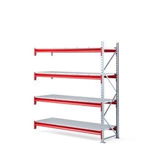 Widespan shelving TOUGH, add-on unit, 2000x1800x600 mm, 4 steel shelves