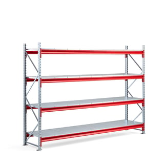 Widespan shelving TOUGH, basic unit, 2000x2800x600 mm, 4 steel shelves