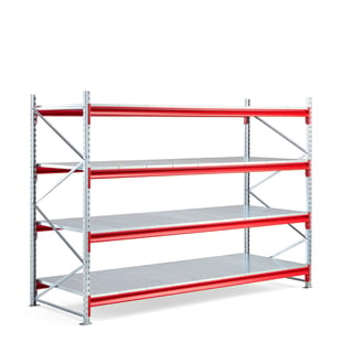 Widespan shelving TOUGH, basic unit, 2000x2800x1000 mm, 4 steel shelves