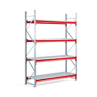 Widespan shelving TOUGH, basic unit, 2500x1900x600 mm, 4 steel shelves
