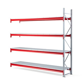 Widespan shelving TOUGH, add-on unit, 2500x2700x600 mm, 4 steel shelves