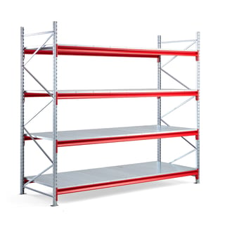 Widespan shelving TOUGH, basic unit, 2500x2800x1000 mm, 4 steel shelves