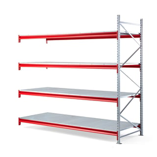 Widespan shelving TOUGH, add-on unit, 2500x2700x1000 mm, 4 steel shelves