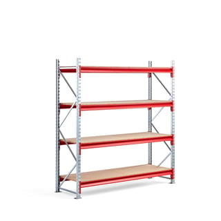 Widespan shelving TOUGH, basic unit, 2000x1900x600 mm, 4 wooden shelves