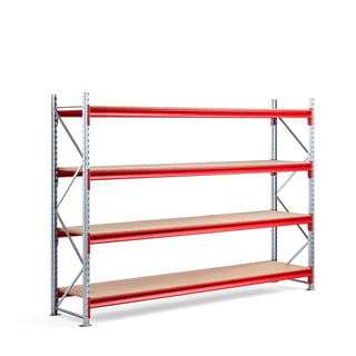 Widespan shelving TOUGH, basic unit, 2000x2800x600 mm, 4 wooden shelves