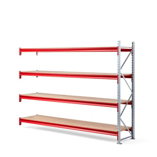 Widespan shelving TOUGH, add-on unit, 2000x2700x600 mm, 4 wooden shelves