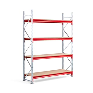 Widespan shelving TOUGH, basic unit, 2500x1900x600 mm, 4 wooden shelves