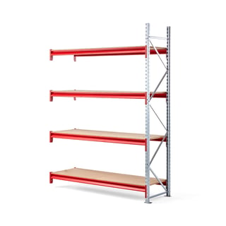Widespan shelving TOUGH, add-on unit, 2500x1800x600 mm, 4 wooden shelves