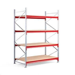Widespan shelving TOUGH, basic unit, 2500x1900x1000 mm, 4 wooden shelves