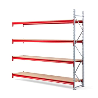 Widespan shelving TOUGH, add-on unit, 2500x2700x600 mm, 4 wooden shelves
