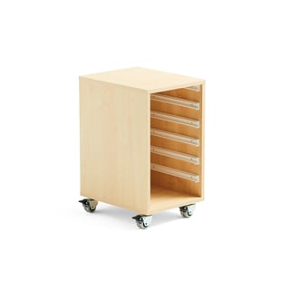 Wooden tray storage unit IDA, 1 column, 350x450x635 mm, birch