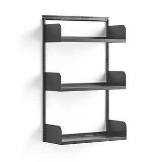 Wall shelving SHAPE, basic unit, metal shelves, 1237x800x300 mm, dark grey