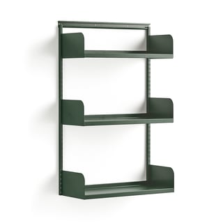 Wall shelving SHAPE, basic unit, metal shelves, 1237x800x300 mm, green