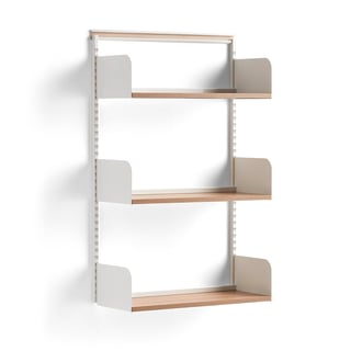 Wall shelving SHAPE, basic unit, wood shelves, 1237x800x300 mm, white/oak