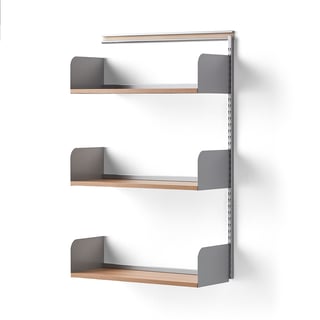 Wall shelving SHAPE, add-on, wood shelves, 1237x800x300 mm, alu/oak