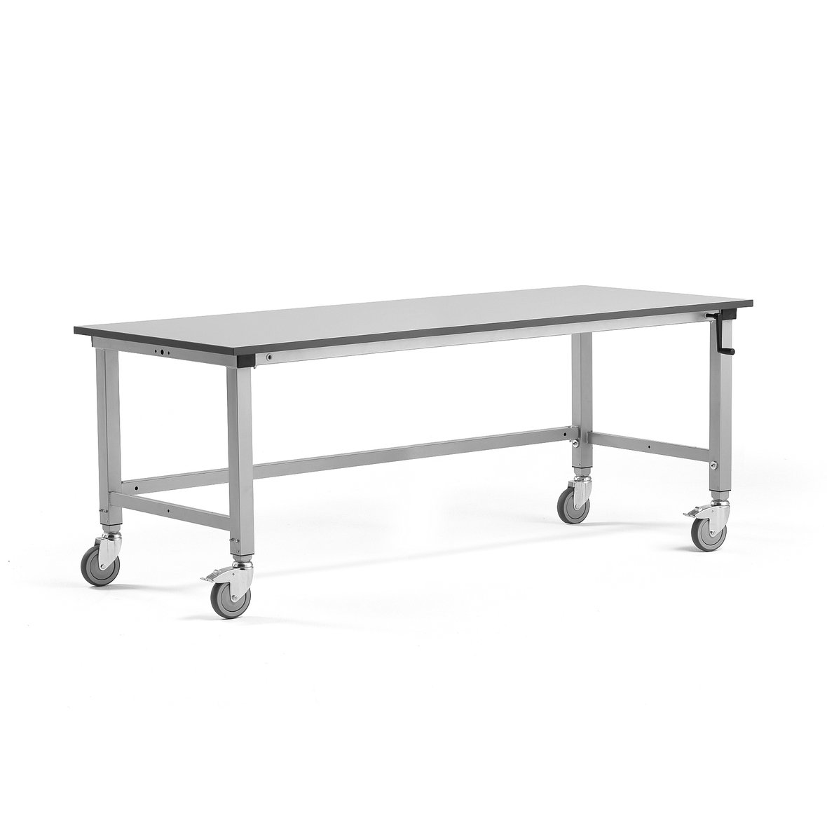 Heightadjustable mobile workbench MOTION, manual, 150 kg, 2000x800 mm
