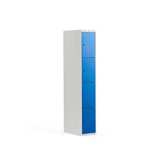 Boxová šatní skříň CLASSIC, 1 sekce, 4 boxy, 1740x300x550 mm, šedá, modré dveře