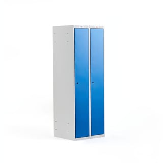 Garderobeskap CLASSIC, 2 seksjoner, flatt tak, H1740 B600 D550 mm, blå