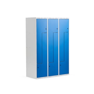 Šatní skříňka CLASSIC Z, 3 sekce, 6 boxů, 1800x1200x500 mm, kovové dveře, modré