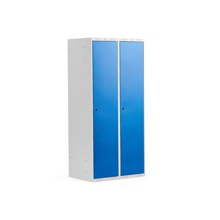 Šatní skříňka CLASSIC, 2 sekce, 1740x800x550 mm, šedá, modré dveře