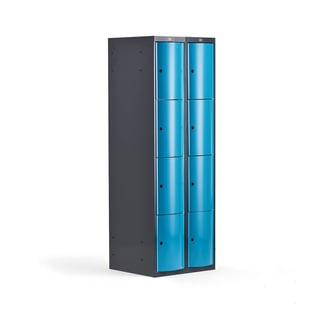 Clothes locker CURVE, 2 modules, 8 doors, 1740x600x550, blue